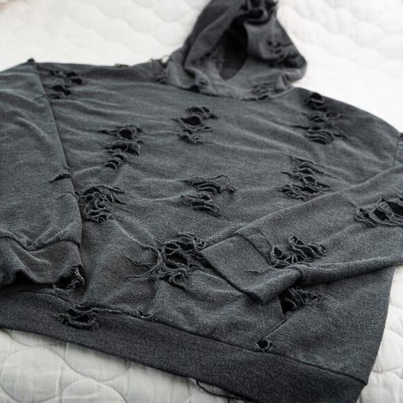 Gaze USA Hoodie Women's M Gray Sweater Top Comfy & Distressed 90s Hip Hop Style - Picture 2 of 6